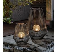 esotec Lampe solaire Photophores ILONA Lot de 2 POLY-RATTAN BOÎTE MÉTALLIQUE 102209