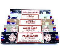 ESOTERRA Lot d'encens Satya spécial Purification - 5 Paquets - 60 bâtonnets à brûler (Benjoin, Sauge Blanche, Palo Santo, Camphre, Aura Cleansing)