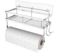 ESOW Etagère pour essuie-mains en papier pour la cuisine et la salle de bain. Panier porte essuie-mains en papier 2-en-1 à coller. Conception de fil métallique durable en acier inoxydable 304 brossé