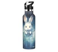 Espace LumièRe Lapin Bouteille d'eau pour Enfants en Acier Inoxydable,Gobelet Isotherme Sous Vide pour Filles Garçons