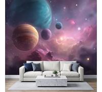 Espace Sci-fi Papier Peint Panoramique 450L x 315H cm, Corps Céleste Fantastique Galaxie Nébuleuse Fresque Murale, Violet Foncé Papier Peint 3D Mural pour Salon Chambre d'enfants Salle de Jeu Décor