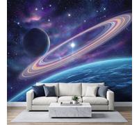 Espace Sci-fi Papier Peint Panoramique 450L x 315H cm, Fantaisie Galaxie Paysage Étoile Planète Affiche Fresque Murale, Bleu Papier Peint 3D Mural pour Salon Chambre d'enfants Salle de Jeu Décor