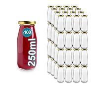 Espirito Rebelde 100 Bouteilles en Verre Vides de 250 ml avec Couvercle - Bouteilles en verre pour jus, lait, barbecue, sauces - Idéales pour pique-niques, mariages et fêtes