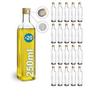 Espirito Rebelde 20 Bouteilles en Verre 250ml avec Bouchon a Vis Doré avec Bec Verseur | Huile d'Olive, Vinaigre, Alcool, Sauces | Huilier en Verre