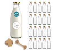 Espirito Rebelde 20 Bouteilles en Verre Vides de 1000 ml avec fil, étiquettes kraft et Étiquette Personnalisable - Bouteilles en verre pour jus, lait, barbecue, sauces -Mariages
