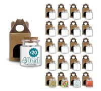 Espirito Rebelde 20 Pots en Verre Carrés pour Épices 40ml avec Bouchon en Liège + 20 Boîtes Kraft | Bocaux Rangement Cuisine | Épices, Confiture, Yaourt