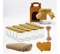 Espirito Rebelde 20 Pots en Verre Vides 250 ml avec Couvercle + Boîtes + Tissu + Ficelle de Jute + Étiquettes Kraft | Confitures