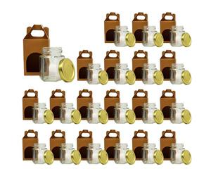 Espirito Rebelde 20x Petit Pot de Miel Hexagonal avec Couvercle 80ml + 20x Boîte Kraft pour 1 Pot - Idéal pour la Conservation de Miel, Confiture, Épices, Yaourt