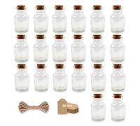Espirito Rebelde 20x Petites Bouteilles 60ml avec Bouchon en Liège + 20 Étiquettes Kraft + Ficelle de Jute - Cadeaux de Mariage
