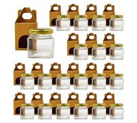 Espirito Rebelde 20x Pot en Verre Carré pour Épices 80ml avec Couvercle + 20 Boîtes Kraft - Bocaux Rangement Cuisine - Épices, Confiture, Yaourt
