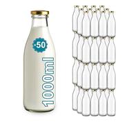 Espirito Rebelde 50 Bouteilles en Verre Vides de 1000 ml avec Couvercle - Bouteilles en verre pour jus, lait, barbecue, sauces - Idéales pour pique-niques, mariages et fêtes