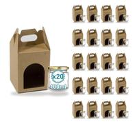 Espirito Rebelde Lot de 20 pots en verre vides avec couvercle de 100 ml avec 20 bôites en carton pour 1 pot de confiture - Inclut un couvercle à vis doré, pour confitures, conserves, miel