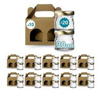 Espirito Rebelde Lot de 20 pots en verre vides avec couvercle de 30 ml avec 10 bôites en carton pour 2 pot de confiture - Inclut un