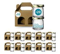 Espirito Rebelde Lot de 20 pots en verre vides avec couvercle de 40 ml avec 10 bôites en carton pour 2 pot de confiture - Inclut un