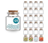 Espirito Rebelde Lot de 25 Pots en Verre Carrés 40 ml avec Bouchon en Liège - Bocaux pour Épices, Confiture et Cosmétiques | Cadeau Invités Mariage