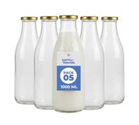Espirito Rebelde Lot de 5 Bouteilles en Verre Vides 1 Litre (1000 ml) avec Bouchon - Bouteilles pour Jus, Lait, Smoothie, Sauces et Limonade | Idéales Pique-nique, Mariage, Fête
