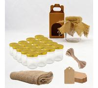Espirito Rebelde Pack de 20 pots en verre vides de 150 ml avec couvercle, 20 boîtes, tissu, ficelle de jute et 20 étiquettes kraft inclus - Pour confitures, conserves, miel