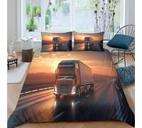 ESPLJQRYX Truck on Highway Parure de Lit Imprimé en 3D Microfibre résistante 3 pièces Nighttime Travel scène Linge de Lit avec Fermeture Éclair Résistante for Adolescent Single（135x200cm）