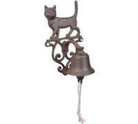 Cloche murale - ESSCHERT DESIGN - Chat Brun - Fonte - Corde de coton - 24,2 cm de hauteur
