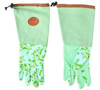 Esschert Design Gants en toile de jute avec imprimé rose - 18 x 1,2 x 37 cm - Longs - Protection avant-bras - Avec picots - Couleur de base : vert