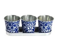 Esschert design Jardinière ronde - Bleu et blanc