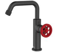 Indus mitigeur lavabo bas noir et poignée rouge Essebagno