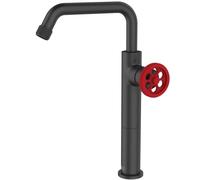 Indus mitigeur lavabo haut noir et poignée rouge Essebagno