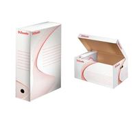 Esselte 128102 Lot de 25 Boites archives dos 100 mm Blanc & Boîte de Rangement en Carton avec Couvercle, Stockage des Boîtes d'Archive
