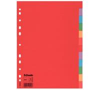 Esselte | 1x lot d'intercalaires A4 | 12 Touches | En carton résistant et recyclé | Pour bureau, école, archives, organisation | Rouge/Multicolore | 100202