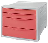 Esselte - Bloc de Classement à 4 Tiroirs, Rangement pour Documents & Fournitures, Maison / Bureau, Motif Texturé, Gamme Colour'Breeze, Corail, 628457