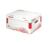 Esselte Boîte d'archives à couvercle rabattable SPEEDBOX, DIN A4, blanc/rouge, pour format DIN A4+, en carton 100% recyclé, 100% recyclable