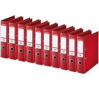 Esselte | Classeur à levier A4 Standard | Lot de 10 | Capacité 550 feuilles | Dos 75 mm |PP | Griffes de blocage | Étiquette de dos interchangeable | Bureau, Ecole, Maison | Rouge | 320220