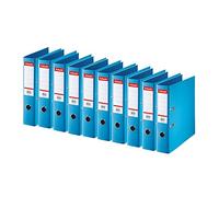 Esselte | Classeur à levier A4 Standard | Lot de 10 | Capacité 550 feuilles | Dos 75 mm |PP | Griffes de blocage | Étiquette de dos interchangeable | Bureau, Ecole, Maison | Bleu Clair | 320270