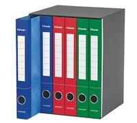 Esselte ESSENTIALS, 6 classeurs 2 anneaux ronds avec étiquette, ramasser des documents A4 avec rabat de fermeture supplémentaire, trou de préhension, 25 x 33 cm, dos 4 cm, assortiment bleu rouge vert