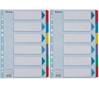 Esselte Intercalaires A4 6 Touches, Bleu/Multicolore, Carton Résistant Recyclé, 6 Onglets avec Table des Matières, 100168 (Lot de 2)