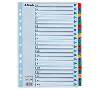 Esselte Intercalaires A4 A-Z, Touches et Bande Perforée Renforcées en Mylar, Carton Résistant, Bleu, 20 Onglets avec Table des Matières, 100167