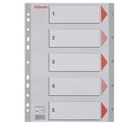 Esselte Intercalaires A4 Touches 1-5, Extra-Large, Gris, Onglets Renforcés en Plastique Résistant avec Table des Matières, 100103