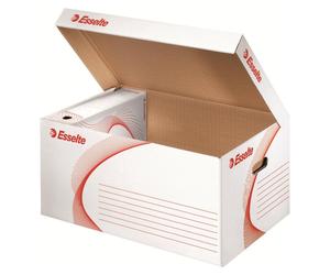 Esselte Leitz Conteneur standard d'archivage et de transport avec couvercle à charnière - Carton - Rouge - Blanc - Paysage -- 790 g - 365 x 550 x 255 mm