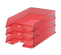 Esselte| Lot de 10x Corbeilles à courrier Europost A4 | Empilable| Rangement de Documents, Catalogues, Brochures & Magazines | Pour la Maison, Bureau| Motif Texturé | Rouge translucide| 623601