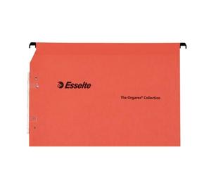Esselte, Lot de 25 Dossiers Suspendus A4 Latéraux, 100 feuilles, Fond en V | Lot de 25 dossiers suspendus Kori A4 latéraux, fond en V, capacité 100 feuilles, porte-étiquette intégré, orange.