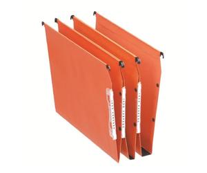 Esselte, Lot de 25 dossiers suspendus A4 latéraux, Fond V, 100 feuilles | Lot de 25 dossiers suspendus Dual A4 latéraux, fond en V, capacité 100 feuilles, porte-étiquette intégré, orange.