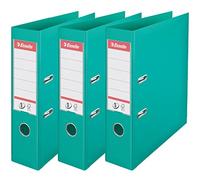 Esselte, N°1 Power, Pack de 3 Classeurs à levier, Turquoise, Dos 75mm, A4, PP, 624283