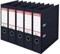 Esselte N°1 Power | Pack de 5 classeurs à levier A4 | PP | dos 75mm | 500 feuilles | Certifié FSC | Bureau, Ecole, Maison | Noir | 162570