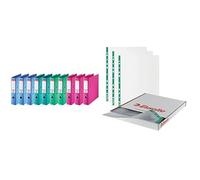 Esselte, Pack de 10 Classeurs à levier, Assorti, Dos 75mm, A4, PP, 624178 + Esselte Pochettes Perforées, 43 Microns, A4 (Paquet de 500), 628617