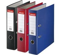 Esselte, Essentials, Pack de 3 Classeurs à levier, Bleu, Noir et Rouge, Dos 75mm, Capacité jusqu’à 500 feuilles (80 g/m²). A4, PP, Idéal Bureau, Ecole, Maison, 628327