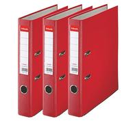 Esselte | Pack de 3 Classeurs à levier A4 | Dos 50mm | PP | 350 feuilles | Rouge | 624296