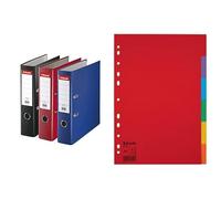 Esselte, Pack de 3 Classeurs à levier, Assortis, Dos 75mm, A4, PP, 624294 + Esselte Packs de 3 Intercalaires A4 6 Touches, Rouge/Multicolore, Carton Recyclé, 100200