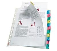 Esselte Pochettes perforées transparentes A4 - 12 touches - PP 85 µm - avec languettes couleur