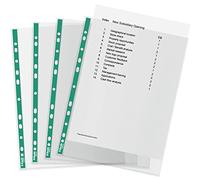 Esselte Pochettes A4 Perforées, Polyéthylène 200 Pochettes, 34 Microns, Embossées avec Dos Vert Renforcé, Idéales pour les Classers à Levier (Paquet de 200), 628532