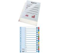 Esselte Quality, Pochettes Plastique Perforées A4, Matière Grainée Mate Transparente, Ouverture sur le Haut et à Gauche, Polypropylène 85 Microns, Lot de 100, 55213 + Intercalaires A4 1-12